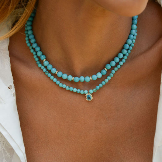 Colar Bella Howlita Turquesa Folheado a Ouro 18k