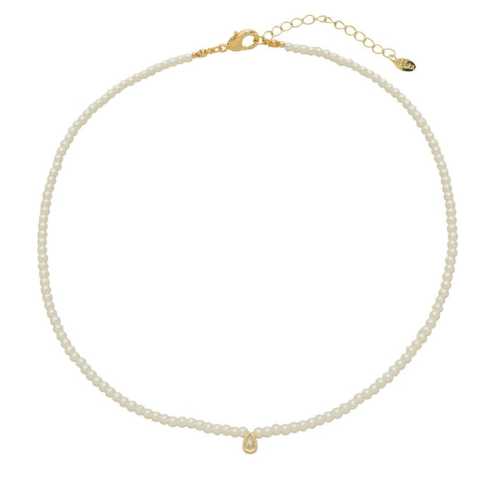 Colar Pérola Flora Gota Zircônia Folheado a Ouro 18k