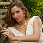 Colar Cordão Nós Clara Coração Pérolas Olho Grego Zircônias Folheado a Ouro 18k