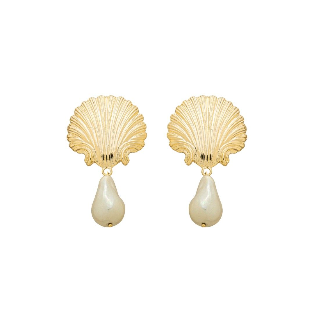 Brinco Conha Muriel Pérola Folheado a Ouro 18k