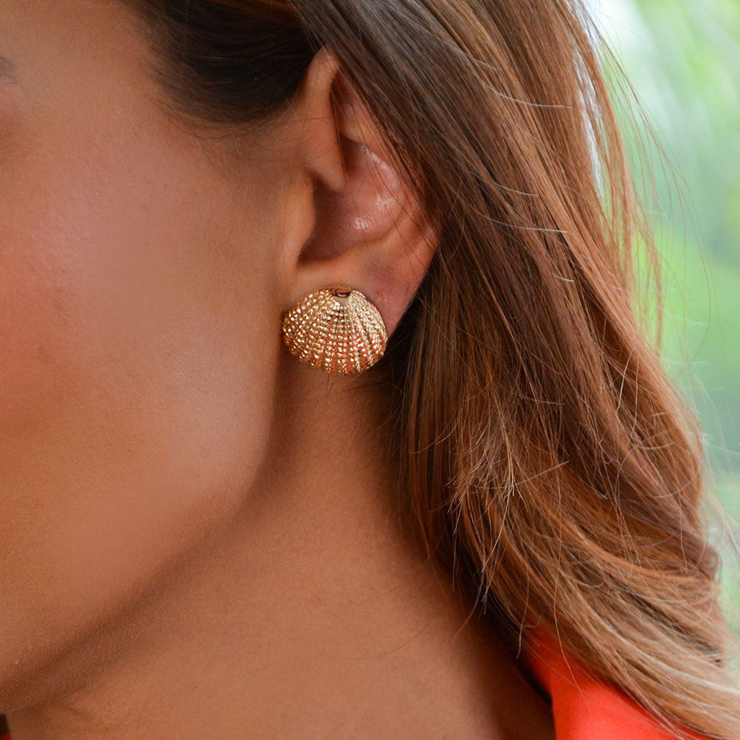 Brinco Concha Malu Texturizado Folheado a Ouro 18k