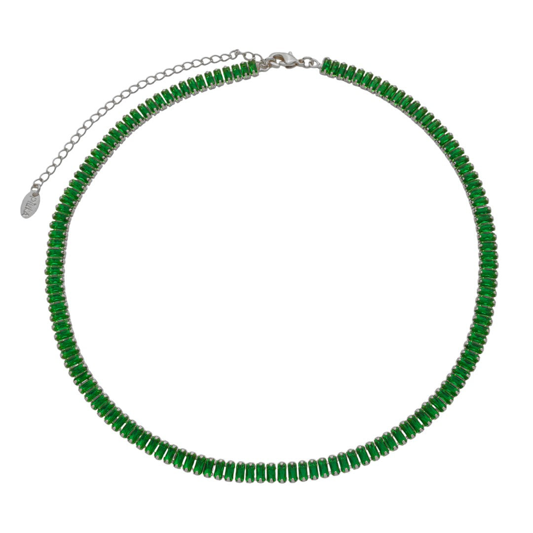 Choker Riveira Taylor Zircônias Esmeralda Folheada em Ródio Branco