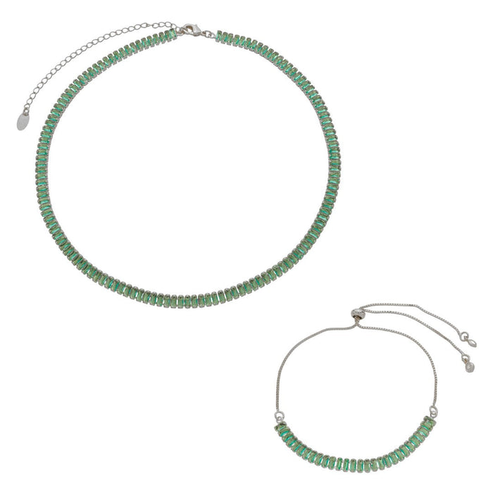 Conjunto Choker Riviera Taylor e Pulseira Riveira Zircônias Turmalina Folheado em Ródio Branco