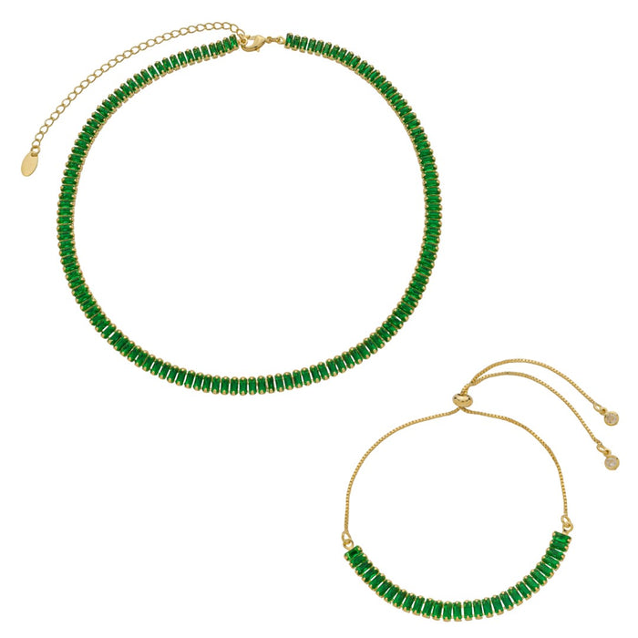 Conjunto Choker Riviera Taylor e Pulseira Riveira Zircônias Esmeralda Folheado a Ouro 18k