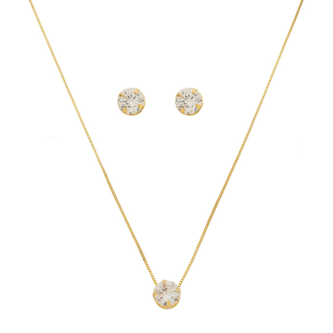 Conjunto Colar e Brinco Ponto de Luz Alice Zircônia Folheado a Ouro 18k