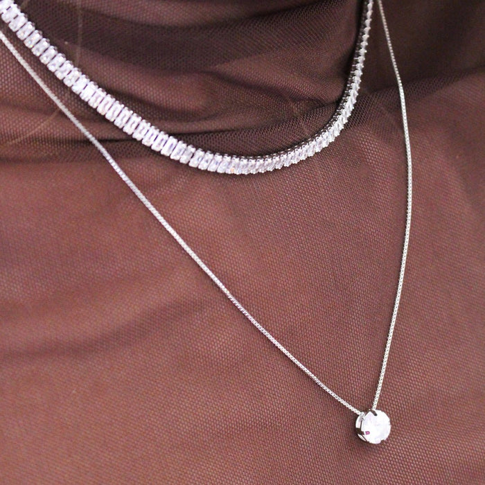 Conjunto Colar e Brinco Ponto de Luz Alice Zircônia Folheado em Ródio Branco