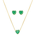 Conjunto Colar e Brinco Lelê Coração Zircônia Turmalina Folheado a Ouro 18k