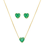 Conjunto Colar e Brinco Lelê Coração Zircônia Turmalina Folheado a Ouro 18k