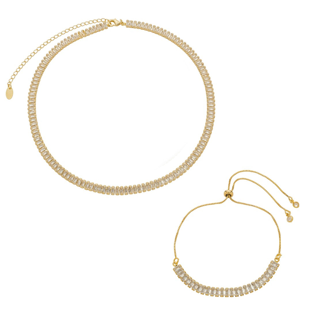 Conjunto Choker e Pulseira Riviera Taylor Zircônias Folheado a Ouro 18k