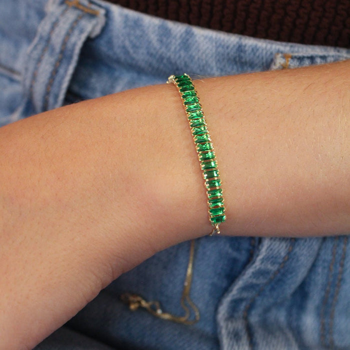 Pulseira Ajustável Taylor P Zircônias Esmeralda Folheada a Ouro 18k