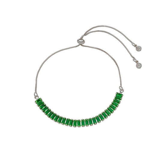 Pulseira Ajustável Taylor P Zircônias Esmeralda Folheada em Ródio Branco