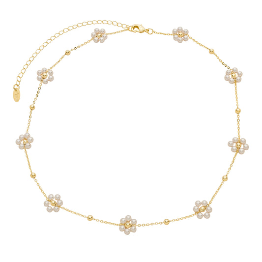 Choker Flor Pérolas Daniela Folheado a Ouro 18k