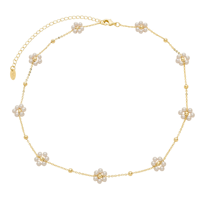 Choker Flor Pérolas Daniela Folheado a Ouro 18k