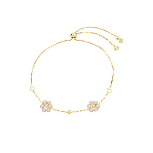 Pulseira Ajustável Flor Pérolas Daniela Folheado a Ouro 18k