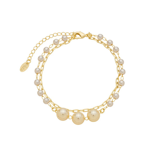 Pulseira Dua Voltas Olívia Pérolas Elos Folheado a Ouro 18k