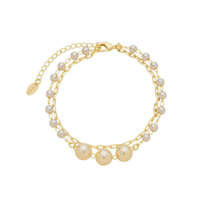 Pulseira Dua Voltas Olívia Pérolas Elos Folheado a Ouro 18k