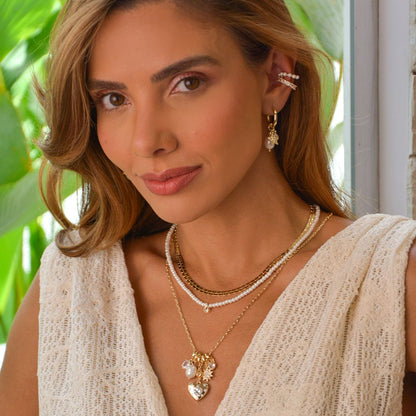 Brinco de Argolinha Vanessa Pérola Estrela Zircônias Folheado a Ouro 18k