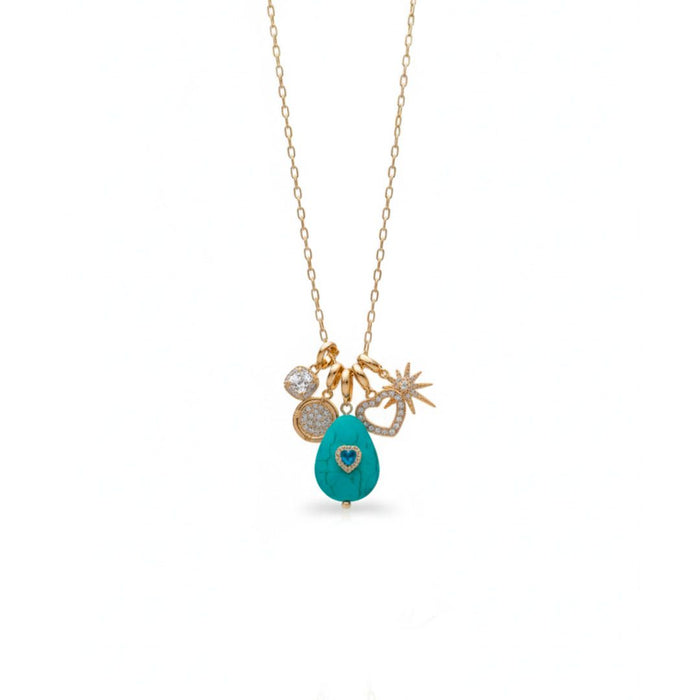Colar Longo Liz Penca Howlita Turquesa Zircônias Folheado a Ouro 18k