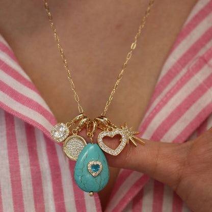 Colar Longo Liz Penca Howlita Turquesa Zircônias Folheado a Ouro 18k