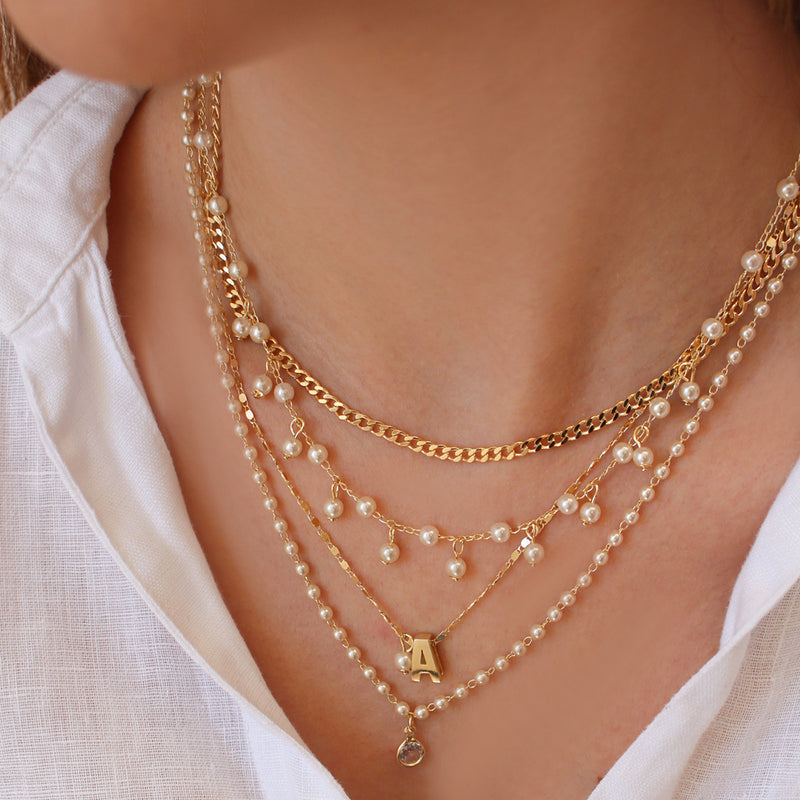 Colar Pérolas Júlia Ponto de Luz Zircônia Folheado a Ouro 18k