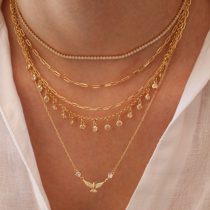 Colar Espiríto Santo Zircônias Folheado a Ouro 18k