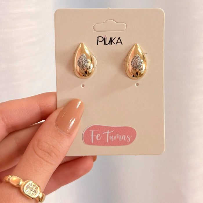 Brinco Gota Elisa Zircônias Folheado a Ouro 18k e Folheado em Ródio Branco