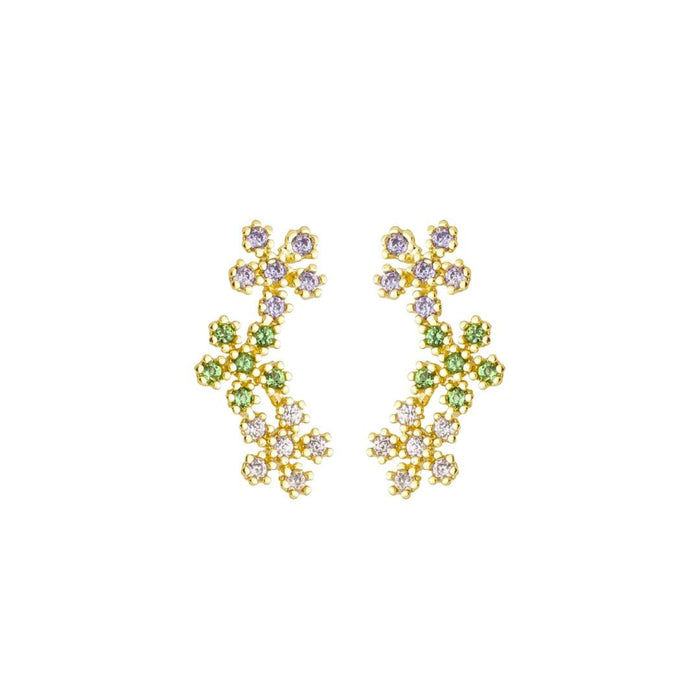 Brinco Ear Cuff Laís Flores Zircônias Coloridas Folheado a Ouro 18k