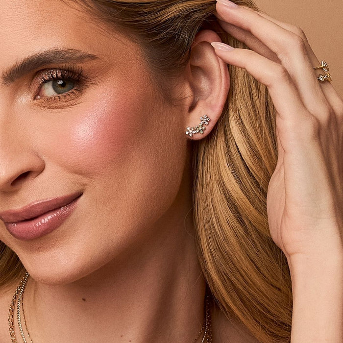 Brinco Ear Cuff Laís Flores Zircônias Coloridas Folheado a Ouro 18k