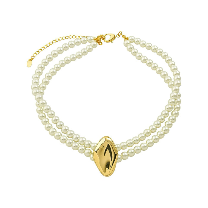 Colar Duplo Emma Pérolas Pingente Orgânico Folheado a Ouro 18k