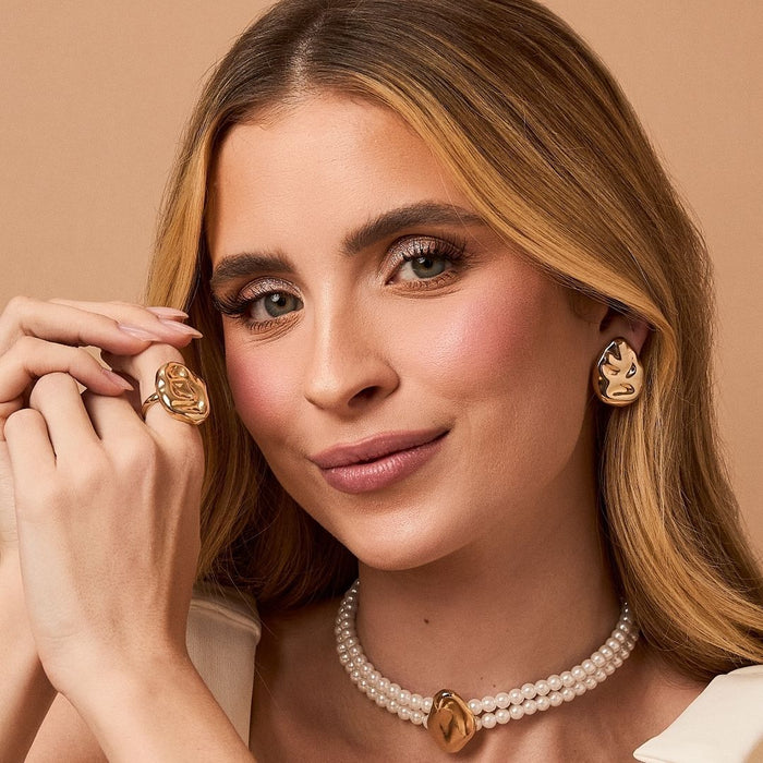 Colar Duplo Emma Pérolas Pingente Orgânico Folheado a Ouro 18k