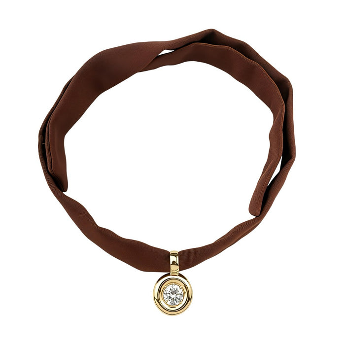 Colar Fernanda Faixa Marrom Pingente Zircônia Folheado a Ouro 18k