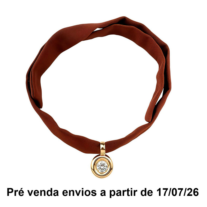 Colar Fernanda Faixa Marrom Pingente Zircônia Folheado a Ouro 18k
