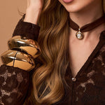 Colar Fernanda Faixa Marrom Pingente Zircônia Folheado a Ouro 18k
