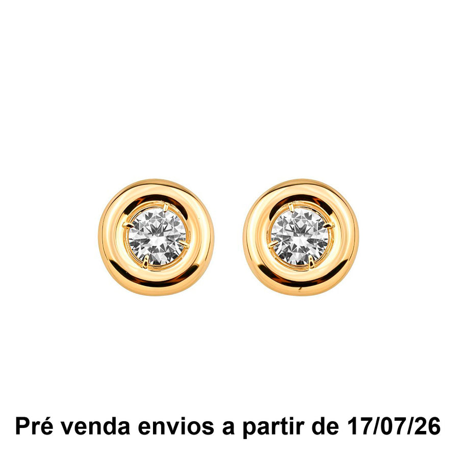 Brinco Botão Fernanda Zircônia Folheado a Ouro 18k