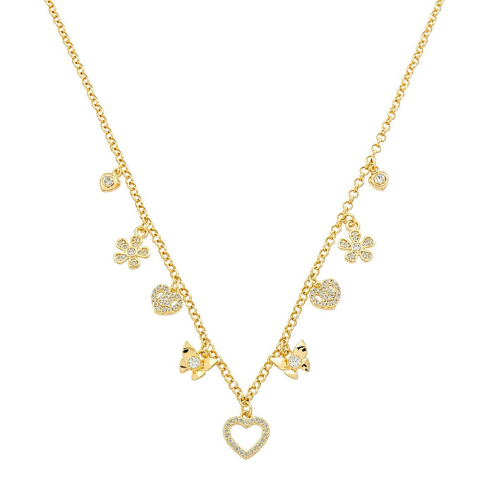 Colar Mini Amuletos Lorena Zircônias Folheado a Ouro 18k