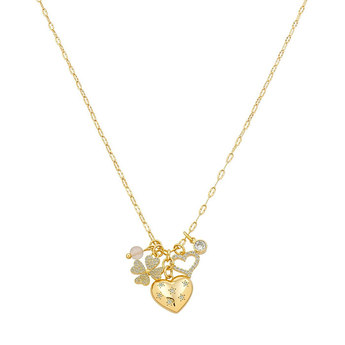 Colar Zoe Penca Coração Trevo Zircônias Folheado a Ouro 18k