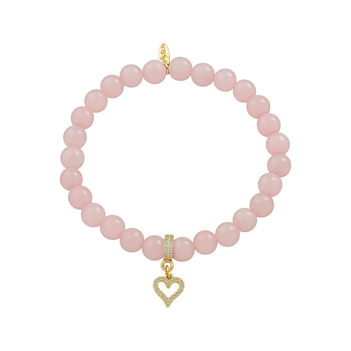 Pulseira Lais Quartzo Rosa Coração Zircônia Folheado a Ouro 18k