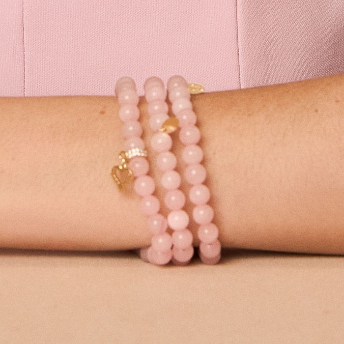 Pulseira Lais Quartzo Rosa Coração Zircônia Folheado a Ouro 18k