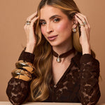 Anel Orgânico Celeste Zircônias Folheado a Ouro 18k