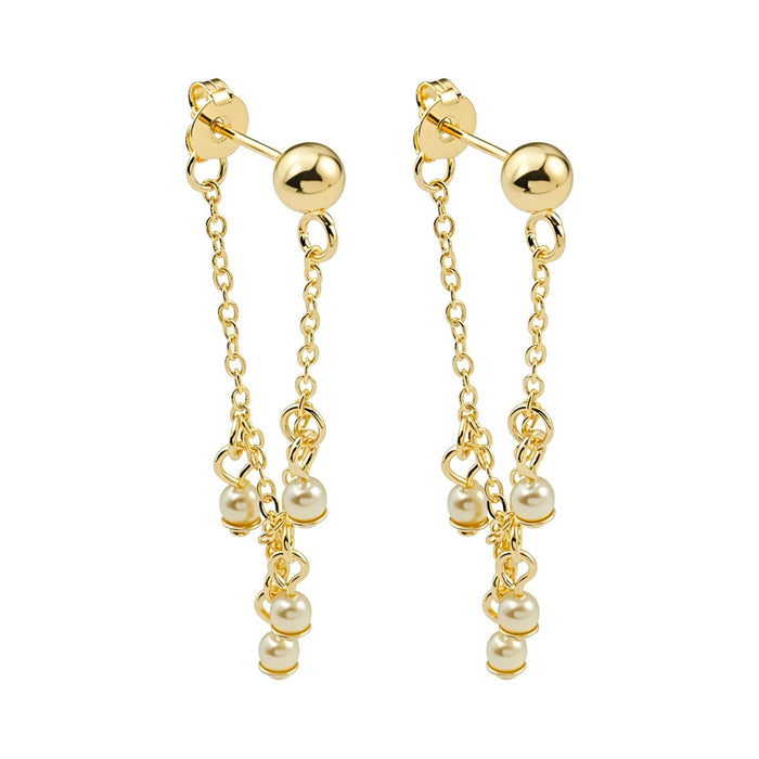 Brinco Luna Fio Pérolas Folheado a Ouro 18k