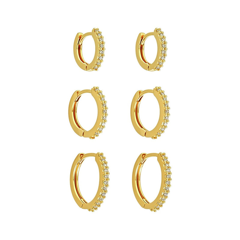 Trio de Argolinhas Aurora Zircônias Folheado a Ouro 18k