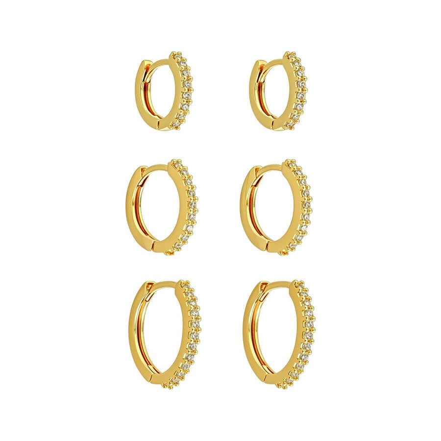 Trio de Argolinhas Aurora Zircônias Folheado a Ouro 18k