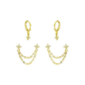 Kit 2 Brincos Argolinha e Ear Line Juliana Zircônias Folheado a Ouro 18k