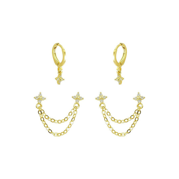 Kit 2 Brincos Argolinha e Ear Line Juliana Zircônias Folheado a Ouro 18k
