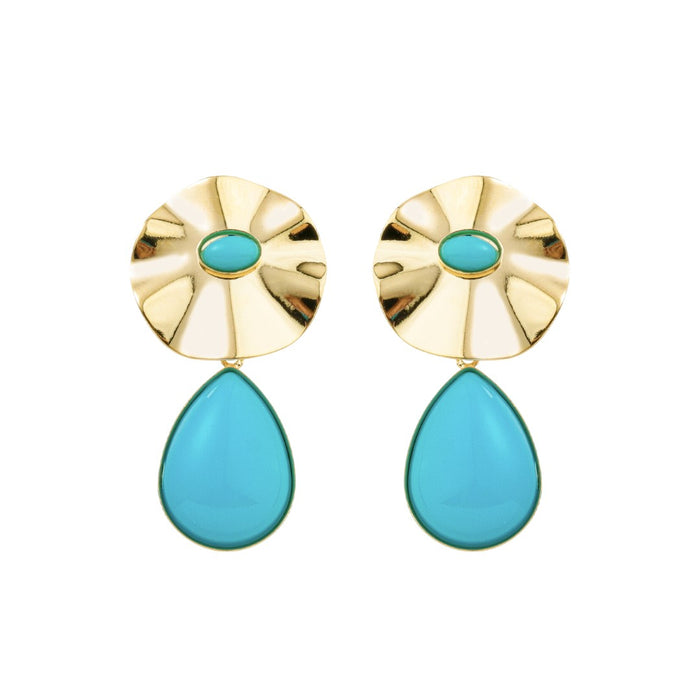 Brinco Orgânico Lola Turquesa Folheado a Ouro 18k