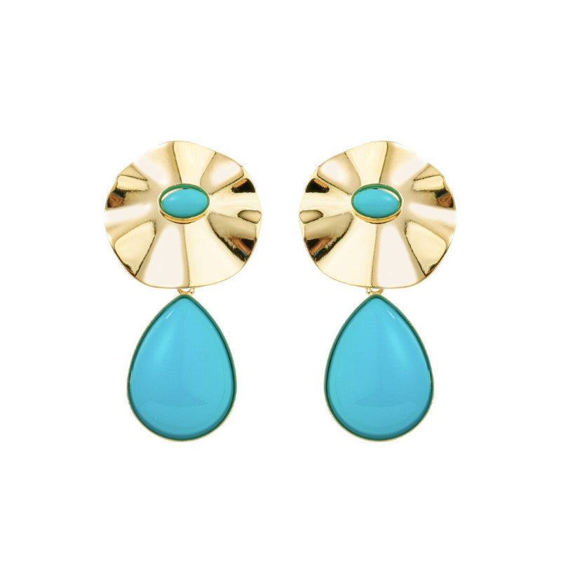 Brinco Orgânico Lola Turquesa Folheado a Ouro 18k
