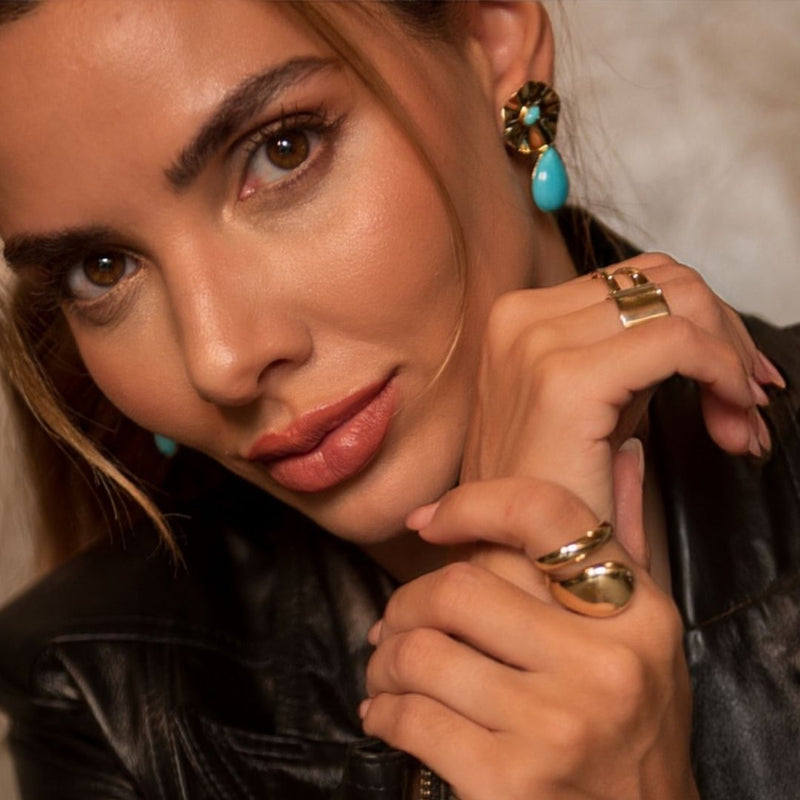 Brinco Orgânico Lola Turquesa Folheado a Ouro 18k