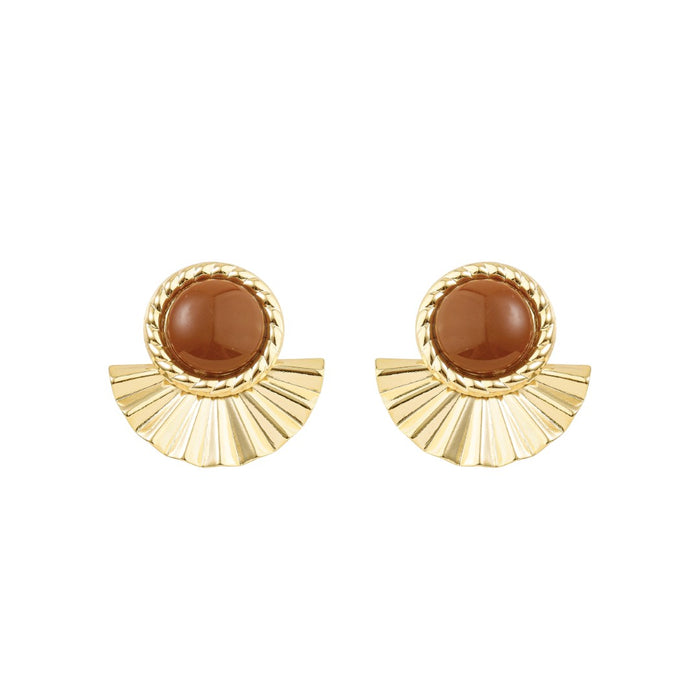 Brinco Leque Mia Marrom Folheado a Ouro 18k