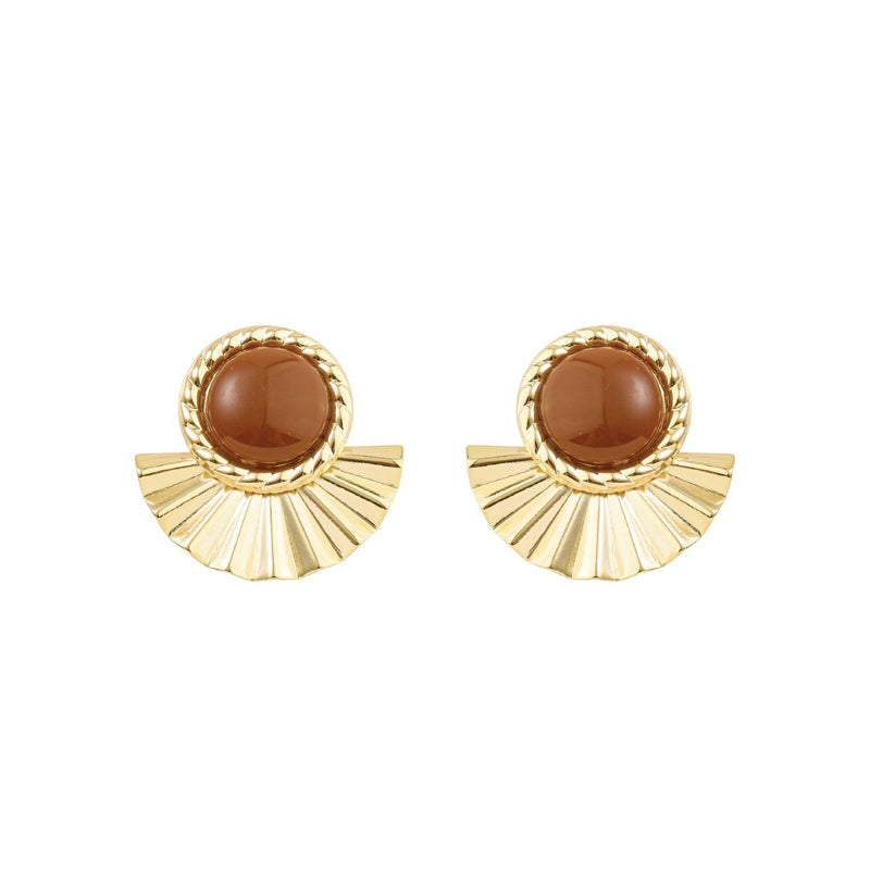Brinco Leque Mia Marrom Folheado a Ouro 18k