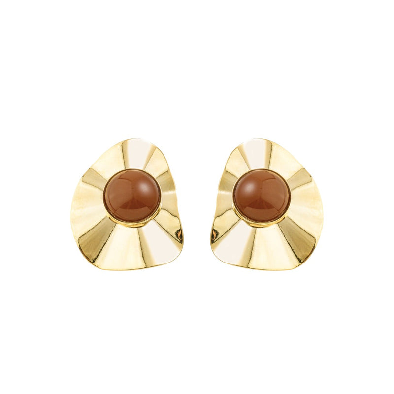 Brinco Marina Gota Resina Marrom Folheado a Ouro 18k